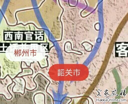 客家先民迁徙韶关和郴州的路线图