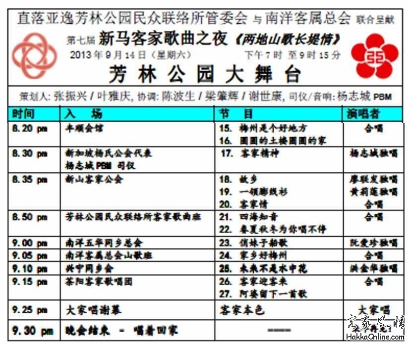 以英文主题为準-客家＂米老地"MELODY夜的歌目单