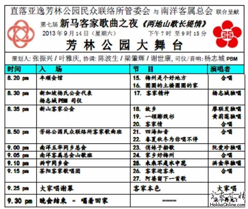 以英文主题为準-客家＂米老地"MELODY夜的歌目单