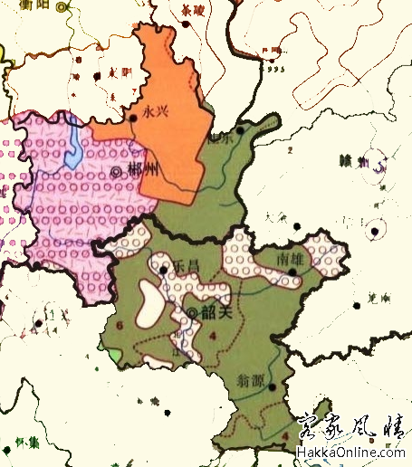 韶关郴州两市方言分布图